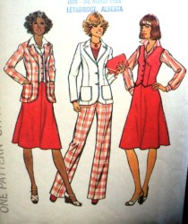 7376 SIMPLICITY 1976 UNLINED JACKET, VEST,  FLARE SKIRT, PANTS PATTERN 14